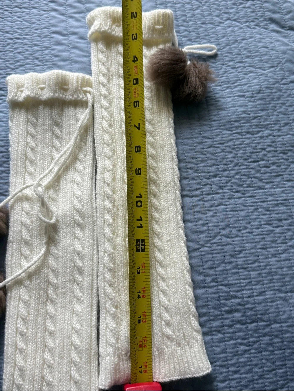Cream Cable-Knit Women’s Leg Warmers with Pom Pom